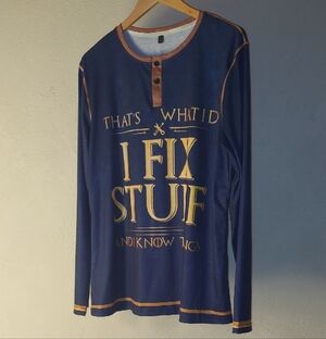 I Fix Stuff And Know Things Blue and Gold Long Sleeve Shirt